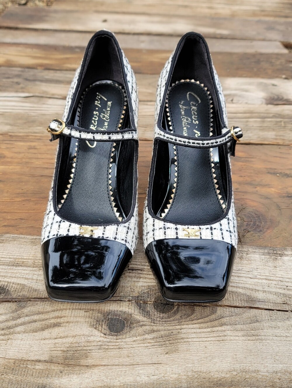 Circus by Sam Edelman Black Patent Toe Tweed Mary Jane Heels Sz 6.5 - Picture 6 of 9